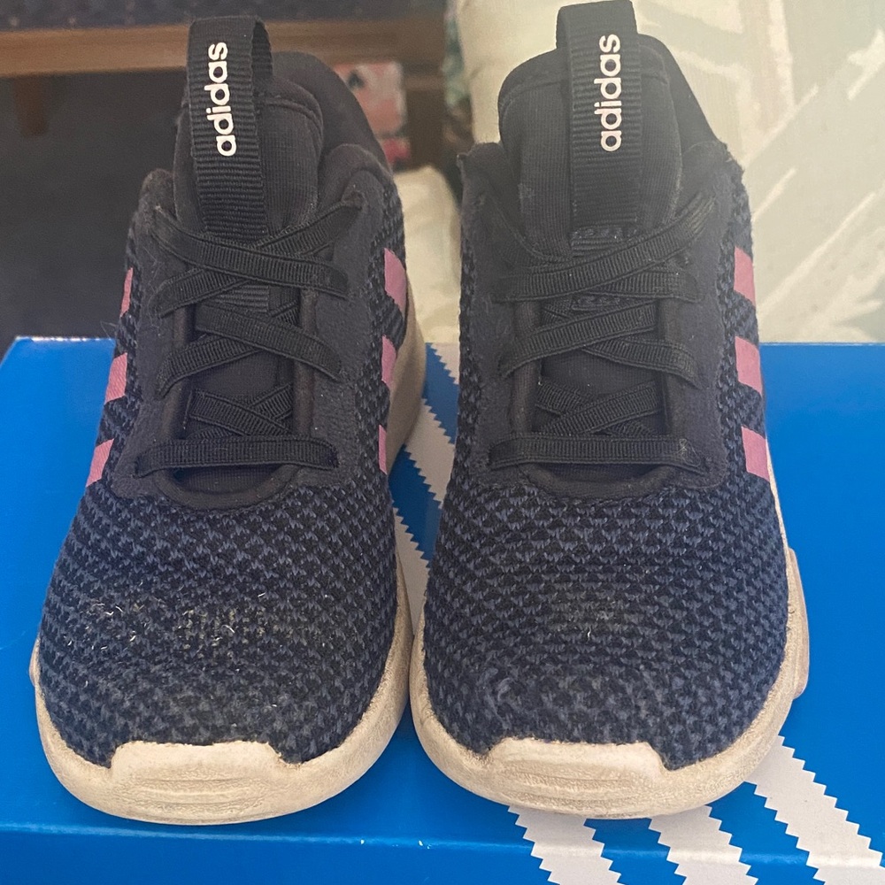adidas Kids Navy Sneakers with Lavendar Stripes